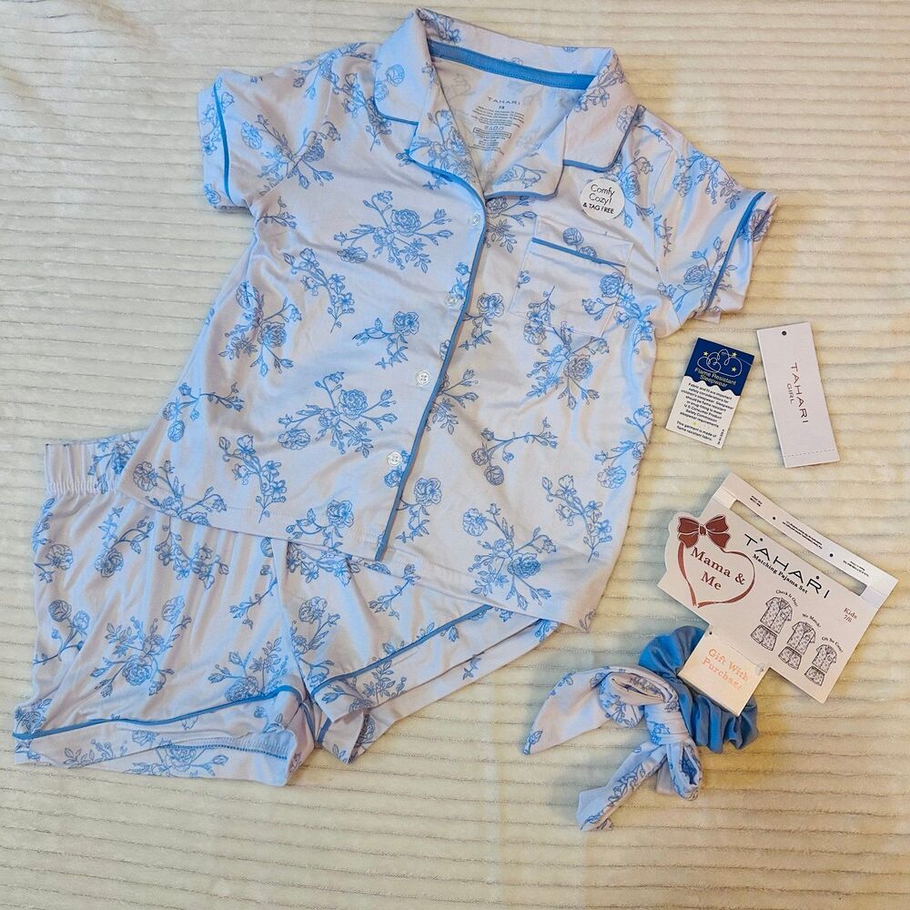 Tahari Blue Floral Girls PJ Set (7/8)